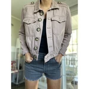 FREE PEOPLE Cotton Slouchy Eisenhower Purple Denim Jacket Oversized Buttons XS